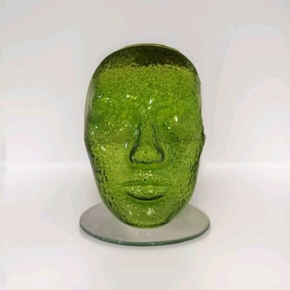 Art Glass Human Face Form - Unique - Unsigned - Green Speckle Glass - Picture 1 of 7